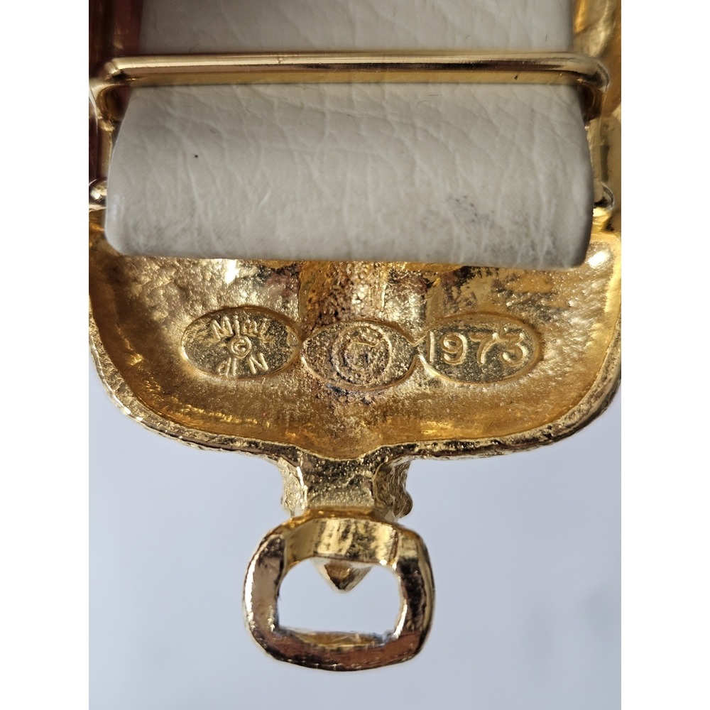 Vtg 1973 Mimi Di N Ivory Cream Leather Gold Buckle Love Birds Sparrows Belt - Picture 6 of 12
